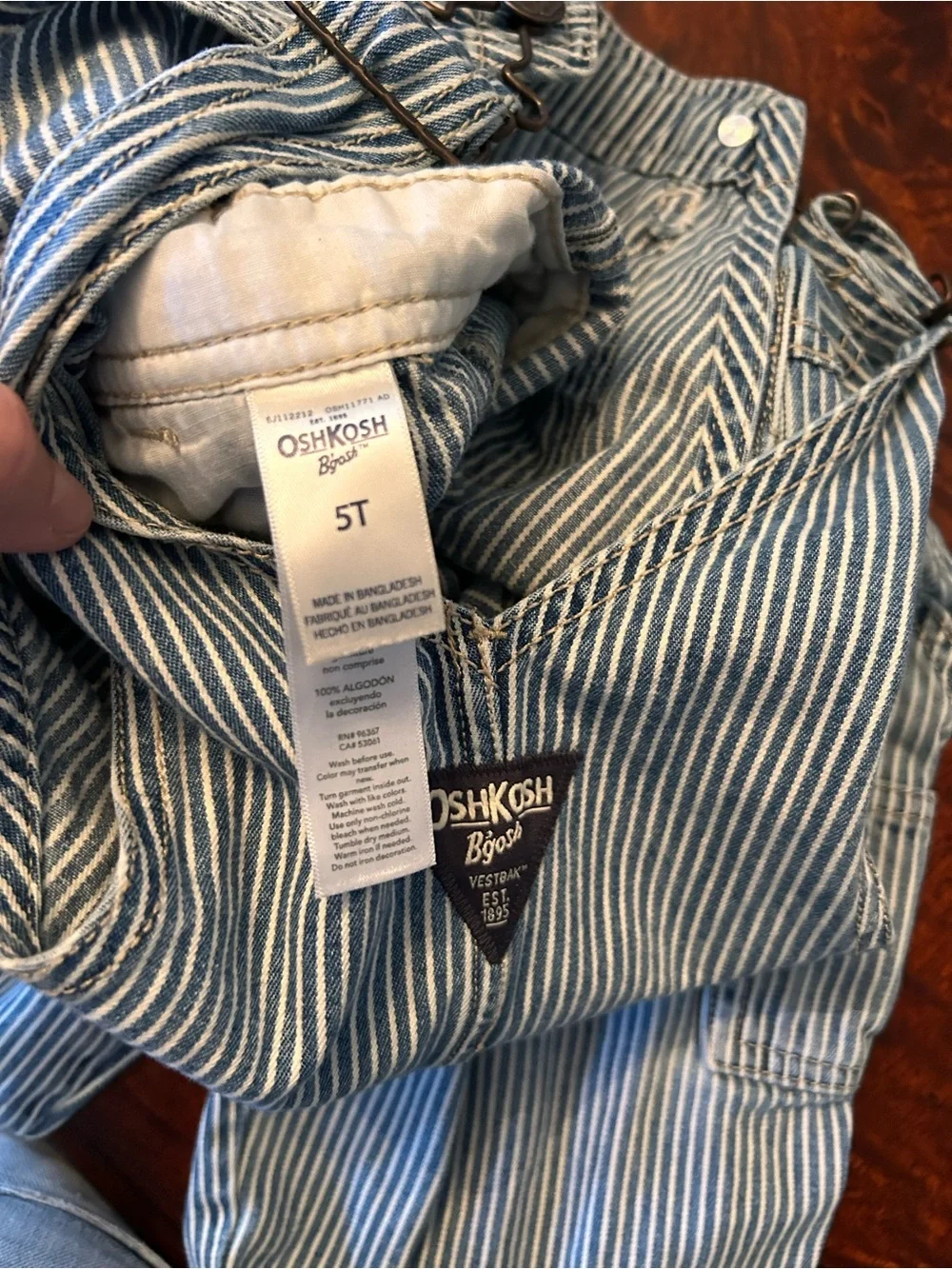 OshKosh B'Gosh Overalls 5T Blue Striped Bib Denim Railroad Adjustable Vintage